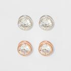 Target Sterling Silver Round Bezel Cubic Zirconia Set Of Two Pairs Earring Studs - Silver/rose Gold
