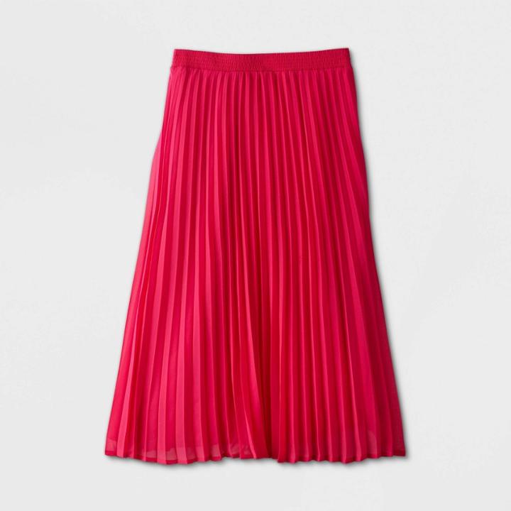 Women's Pleated A-line Midi Skirt - A New Day Pink