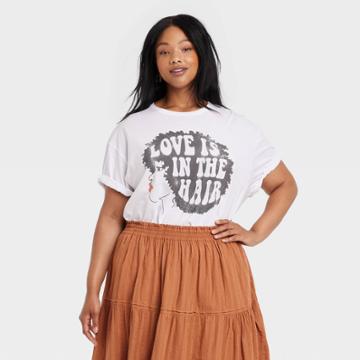 Grayson Threads Women's Plus Size Love Is In The Hair Short Sleeve Graphic T-shirt - White