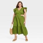 Women's Plus Size Flutter Sleeveless Cut Out Dress - A New Day Green