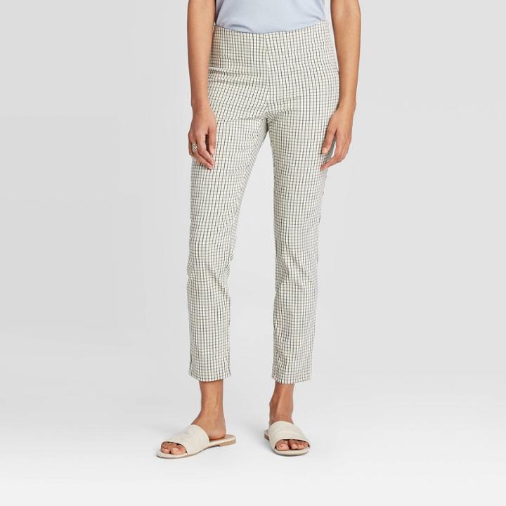 Women's Plaid High-rise Skinny Ankle Pants - A New Day Green