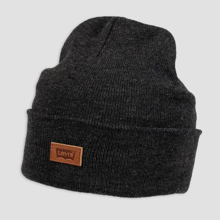 Denizen From Levi's Men's Leather Patch Beanie - Charcoal Gray