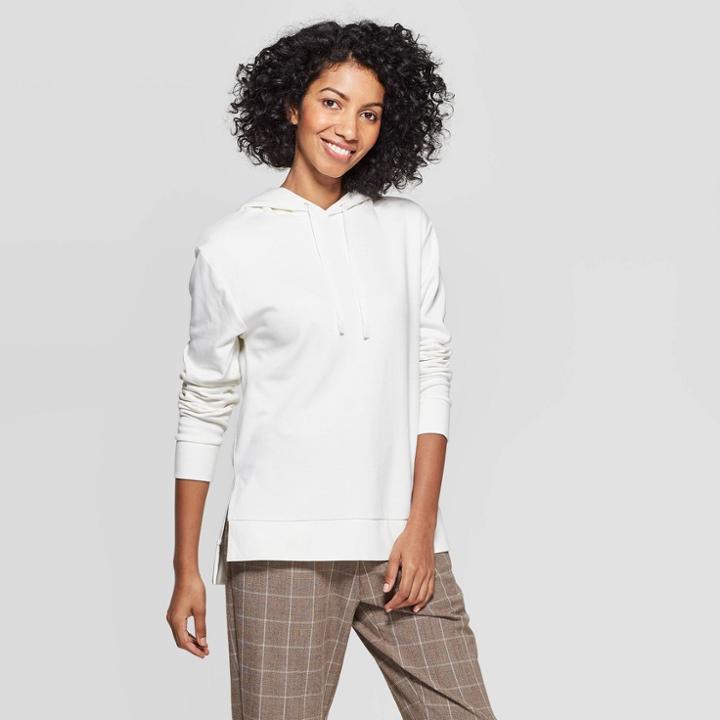 Women's Regular Fit Long Sleeve Hooded Sweatshirt - A New Day Cream