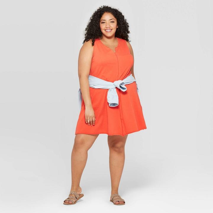 Women's Plus Size Sleeveless U-neck Tank Dress - Universal Thread Orange X