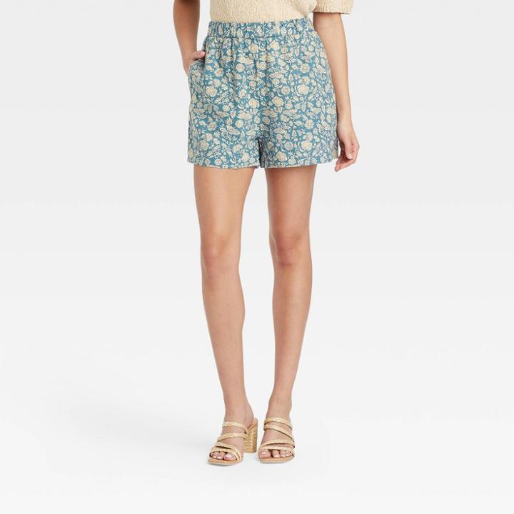 Women's Floral Print High-rise Pull-on Shorts - Universal Thread Blue