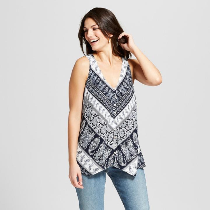 Women's Sleeveless Mixed Print Button Front Tank - Knox Rose Navy