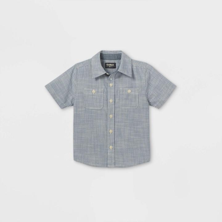 Oshkosh B'gosh Toddler Boys' Chambray Striped Woven Short Sleeve Button-down Shirt - Blue