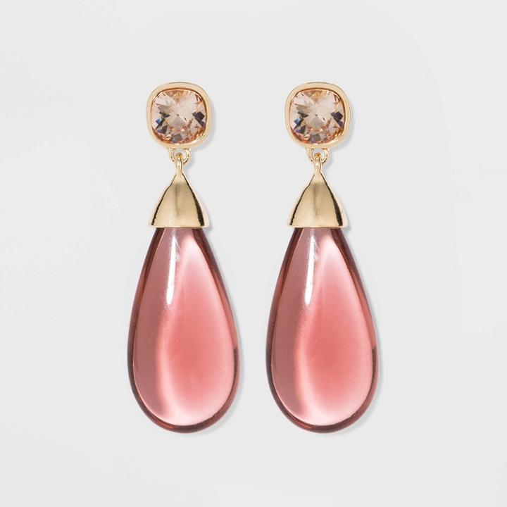 Stone Stud And Elongated Teardrop Beaded Earrings - A New Day Blush, Women's,