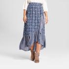 Women's Faux Wrap Printed Ruffle Hem Pull On Maxi Skirt - Knox Rose Slate Blue Xs,