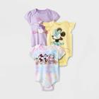Disney Baby Girls' 3pc Minnie Mouse Tie-dye Bodysuit - Newborn, Purple/yellow