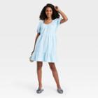Women's Puff Short Sleeve Tiered Babydoll Dress - Universal Thread Blue
