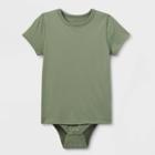 Kids' Adaptive Short Sleeve Bodysuit With Abdominal Access - Cat & Jack Army Green