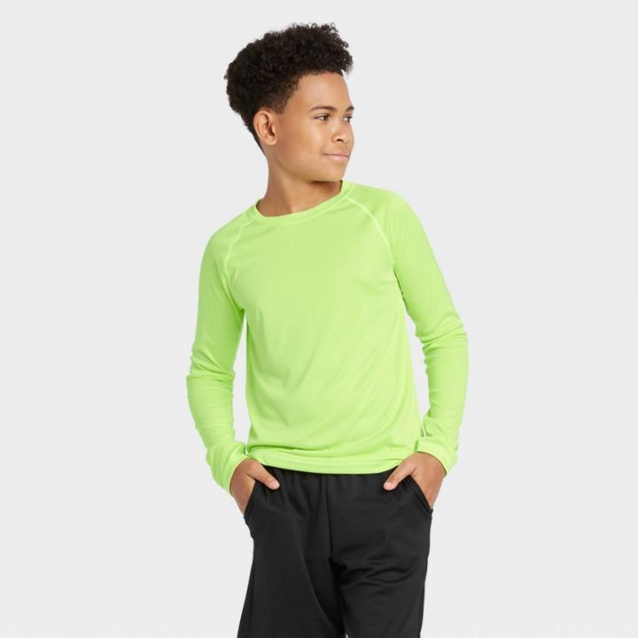 Boys' Long Sleeve Performance T-shirt - All In Motion Lime Yellow Xs, Boy's, Green Yellow