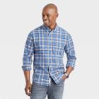 Men's Woven Poplin Long Sleeve Button-down Shirt - Goodfellow & Co Navy Blue/plaid