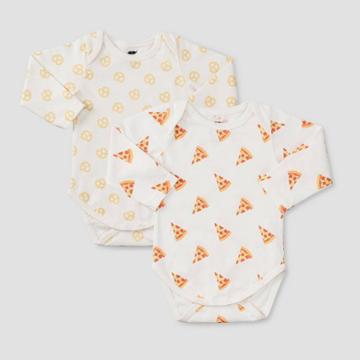 Layette By Monica + Andy Baby 2pk Pizza And Pretzels Print Long Sleeve Bodysuit - Yellow