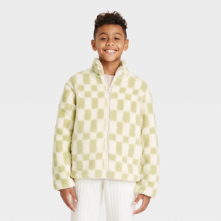 Kids' Checkered Polar Fleece Zip-up Jacket - Cat & Jack Green