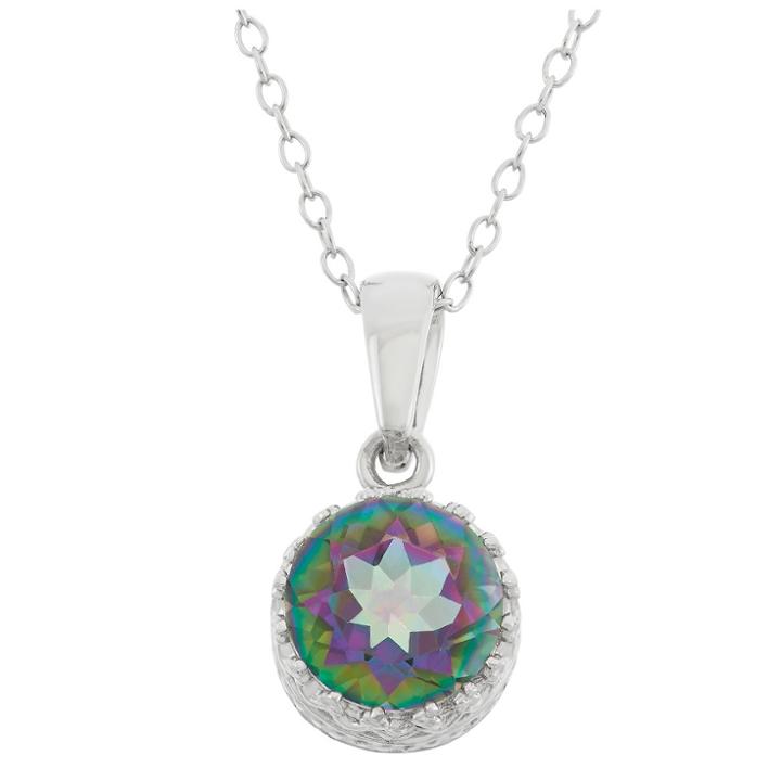2 Tcw Tiara Mystic Green Topaz Crown Pendant In Sterling Silver, Rainbow Quartz