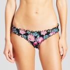 Women's Wave Ruffle Cheeky Bikini Bottom - Shade & Shore Black Floral