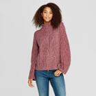 Women's Mock Neck Cable Pullover - Universal Thread Burgundy