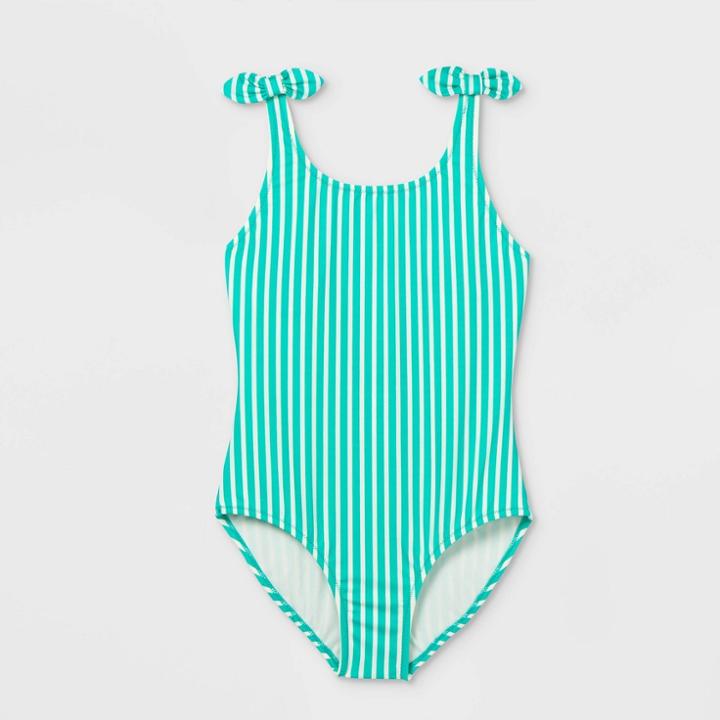 Girls' Striped One Piece Swimsuit - Cat & Jack Green