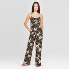 Women's Floral Print Sleeveless Deep V-neck Tie Front Jumpsuit - Xhilaration Black