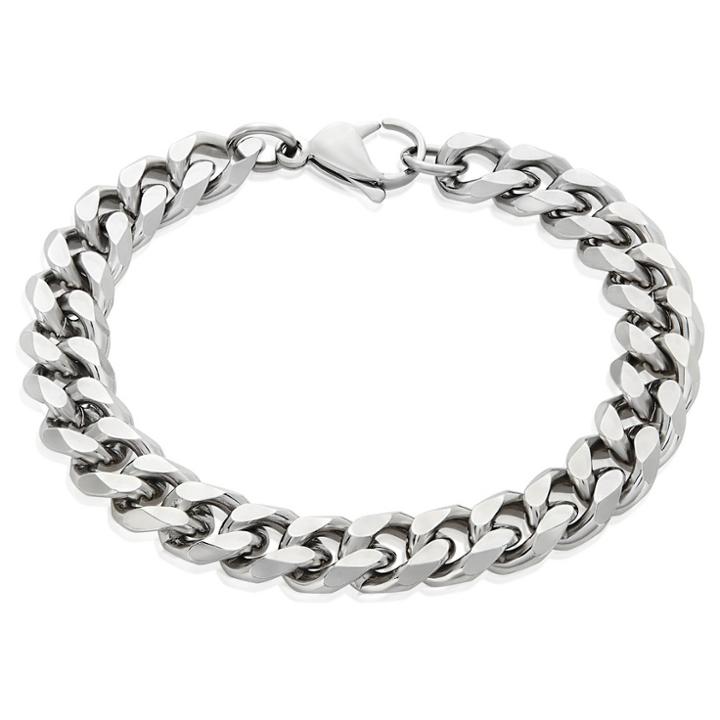 Men's Crucible Stainless Steel Beveled Curb Chain Bracelet (11mm) - Silver (8.5),