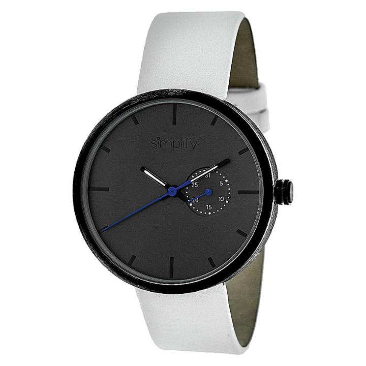 Simplify The 3900 Men's Leather Strap Watch - White