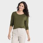 Women's Long Sleeve Rayon Span T-shirt - A New Day Green