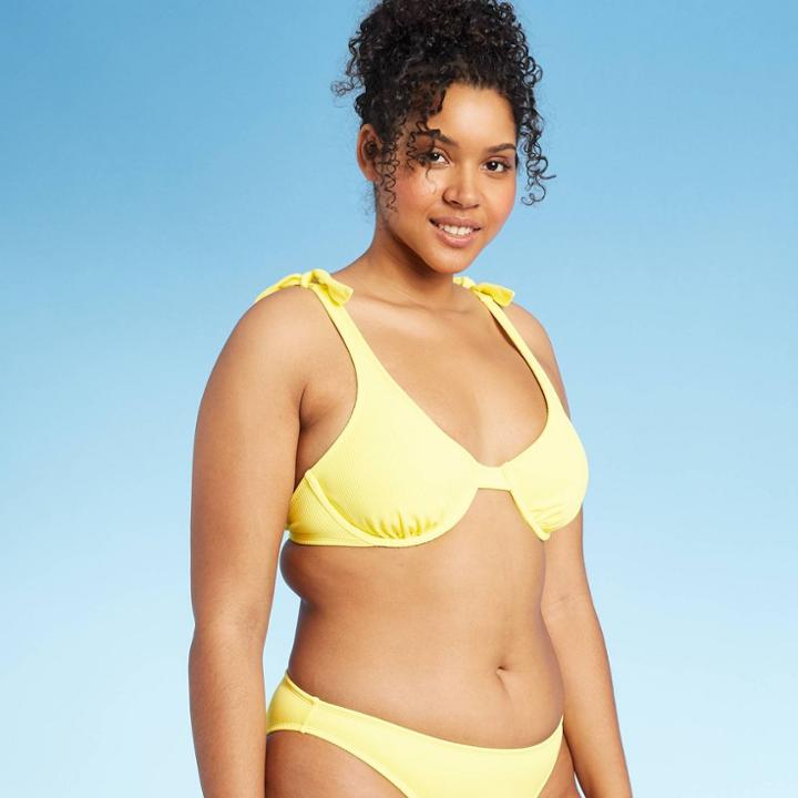 Women's Ribbed Shoulder Tie Underwire Bikini Top - Xhilaration Yellow L, Women's,