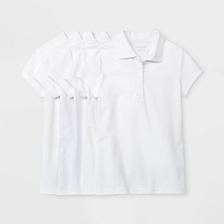 Petitegirls' 5pk Short Sleeve Stretch Pique Uniform Polo Shirt - Cat & Jack White