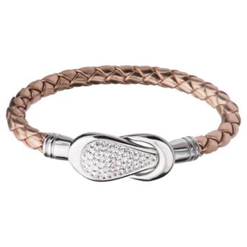 Inox Jewelry Women's Steel Art Rose Gold Italian Leather Bracelet With Preciosa Crystals Magnetic Closure