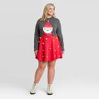 Mighty Fine Women's Plus Size Santa Pom Pom Long Sleeve Dress - Red