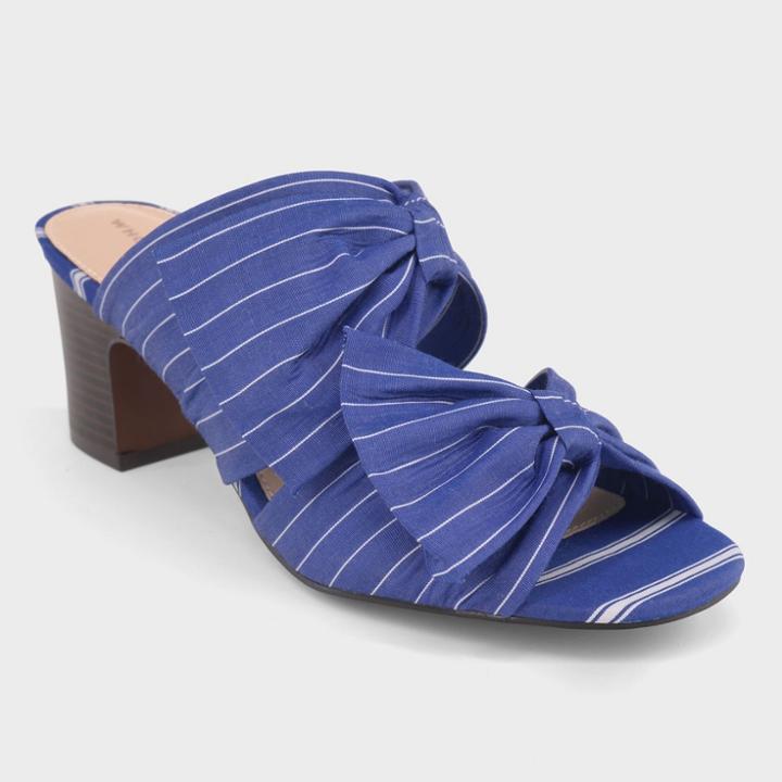 Women's Poppy Striped Bow Two Band Heeled Pumps - Who What Wear Blue