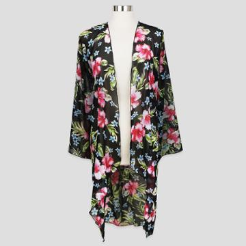 Sylvia Alexander Women's Floral Print Hibiscus Kimono Jacket - Black