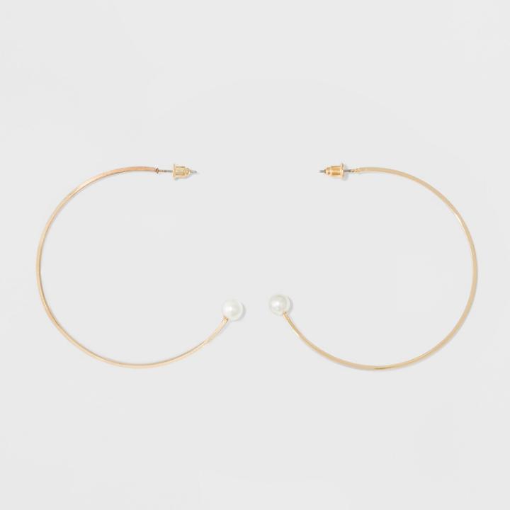 Simulated Pearl On Open Ended Circle Hoop Earrings - A New Day Gold