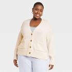 Women's Plus Size Button-front Cardigans - A New Day Cream