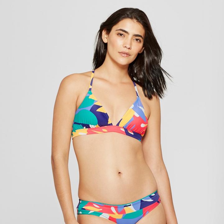 Women's Triangle Racerback Bikini Top - Joylab Multi Palm M,