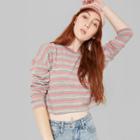 Women's Striped Long Sleeve Crew Neck Boxy Hacci Top - Wild Fable L,