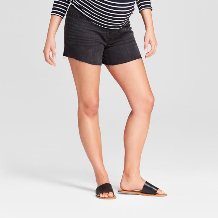 Target Maternity Crossover Panel Midi Jean Shorts - Isabel Maternity By Ingrid & Isabel Black Wash