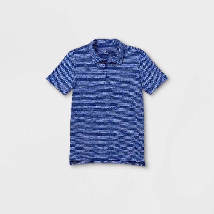 Boys' Striped Golf Polo Shirt - All In Motion Heather Blue