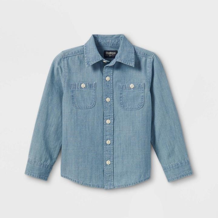 Oshkosh B'gosh Toddler Boys' Chambray Woven Long Sleeve Button-down Shirt - Medium Wash 12m,