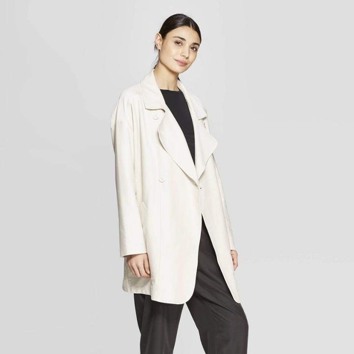 Women's Long Sleeve Front Open Drape Lapel Coat - Prologue Cream