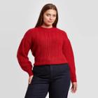 Women's Plus Size Crewneck Balloon Sleeve Pullover Sweater - Ava & Viv Red X