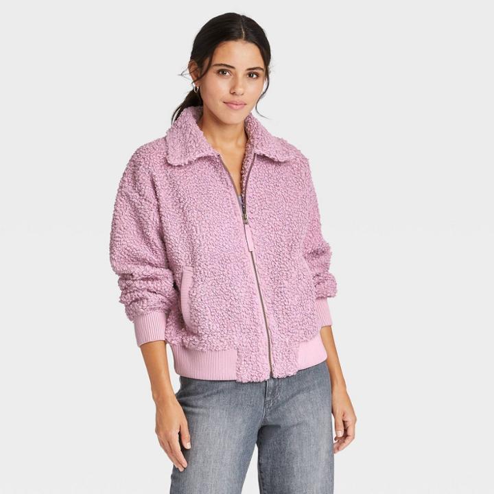 Women's Sherpa Bomber Jacket - Universal Thread Mauve Xs,