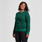 Women's Plus Size Pullover Sweater - A New Day Green Animal Print