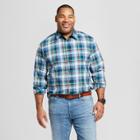 Target Men's Big & Tall Plaid Long Sleeve Cotton Slub Button-down Shirt - Goodfellow & Co Blue Beam
