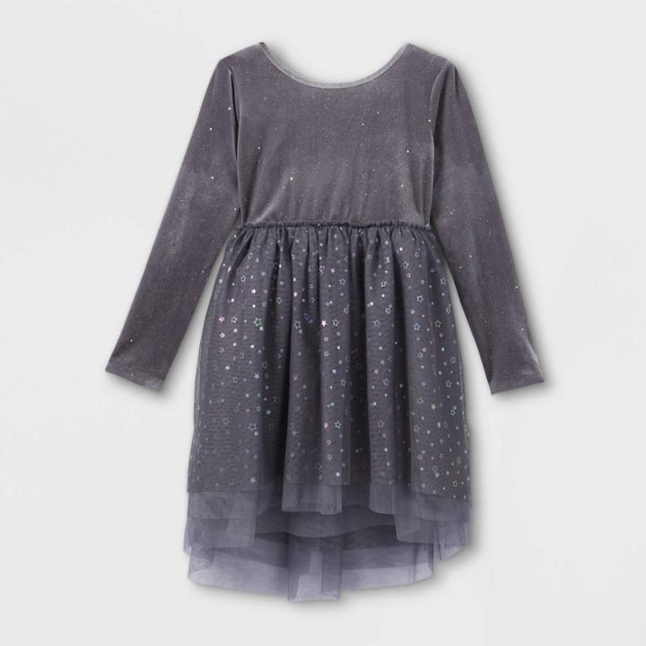 Girls' Velour Tulle Long Sleeve Dress - Cat & Jack Gray