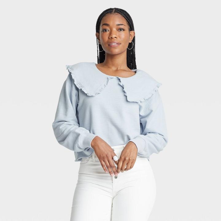 Women's Cropped Fashion Sweatshirt - Universal Thread Blue