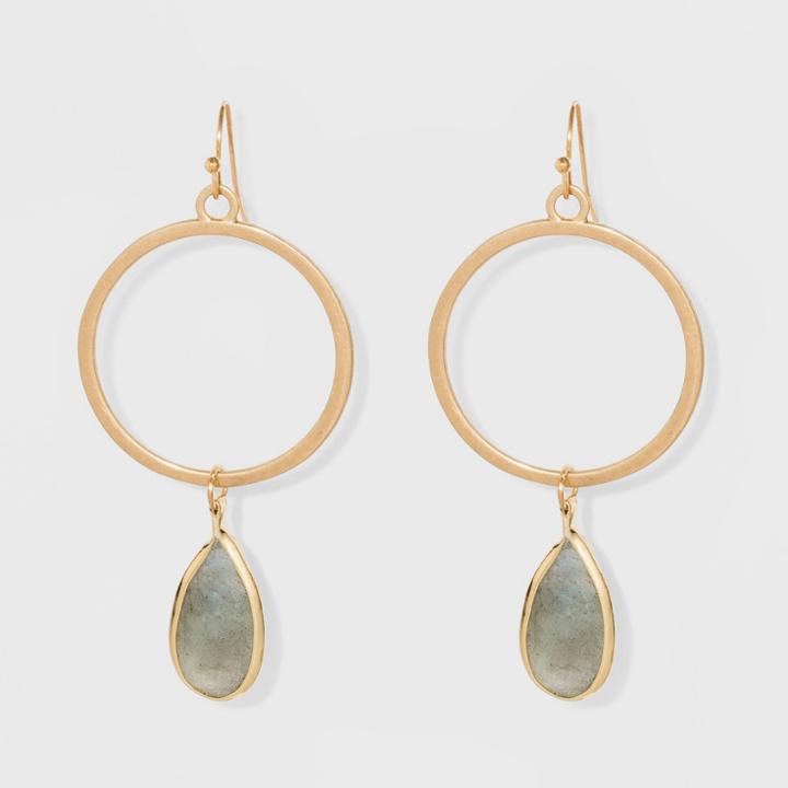 Open Circle With Tear Drop Stone Charm Earrings - Universal Thread Gold