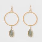 Open Circle With Tear Drop Stone Charm Earrings - Universal Thread Gold